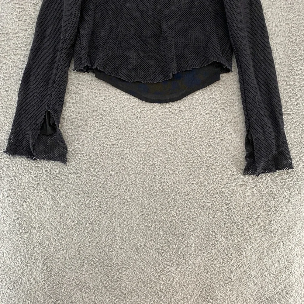Free People Top Womens Small Crop Boxy Mesh Grunge Long Sleeve Slouchy Black‎